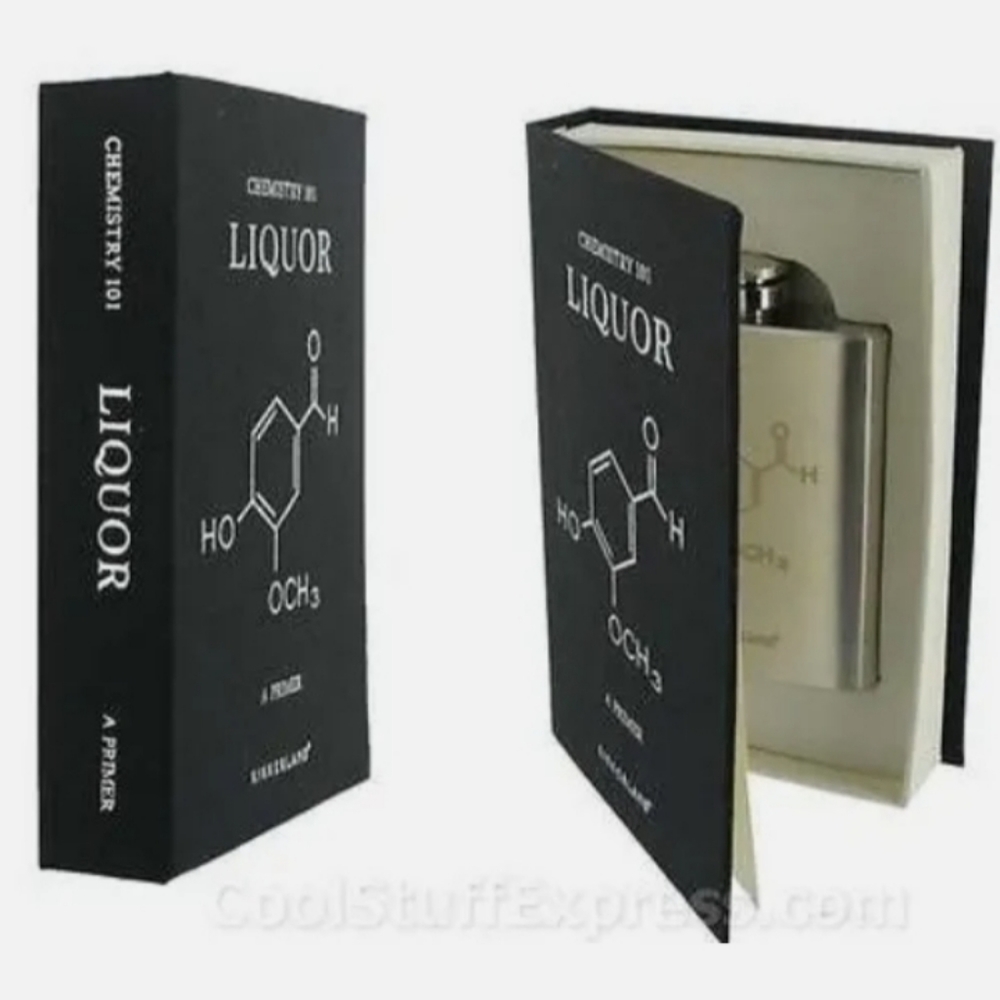 New Kikkerland Chemistry 101 Liquor Alcohol 4 oz Stainless Steel Book Flask - Picture 2 of 5
